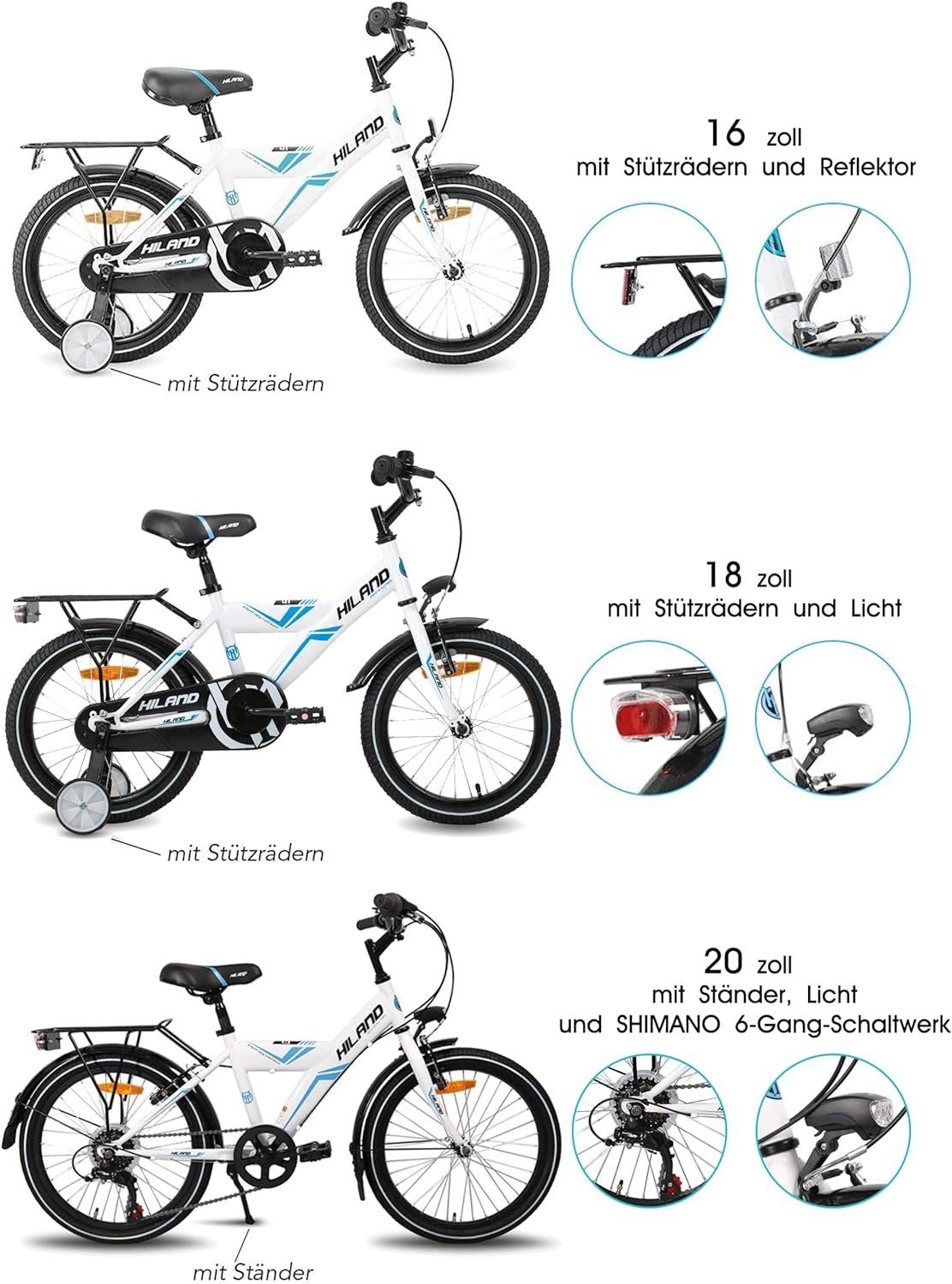 HILAND Kinderfahrrad 20 Zoll MTB Jungen mit 6 Gang Shimano Gepäckträger Ständer, 6 Gang, fur Kinder ab 4 5 6 7 8 9 Jahre