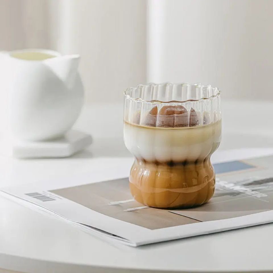 Zoha Glas Stripe Glas Getränkebecher - Cocktailbecher - Kaffebecher - 310 ml, Borosilikatglas, Hitzebeständig Trinkglas Cocktailgläser Eiskaffeegläser Tee Saft