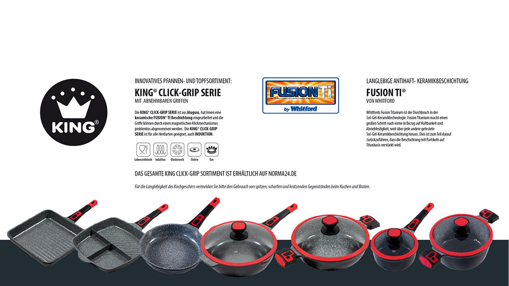 KING Click-Grip Bratpfanne Aluguss mit Keramikbeschichtung Ø28cm mit Glasdeckel