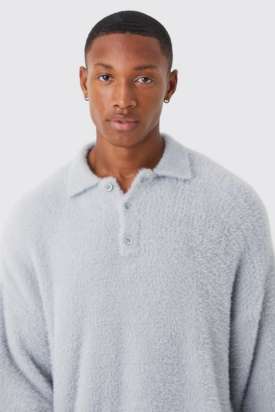 Kastiges flauschiges Poloshirt