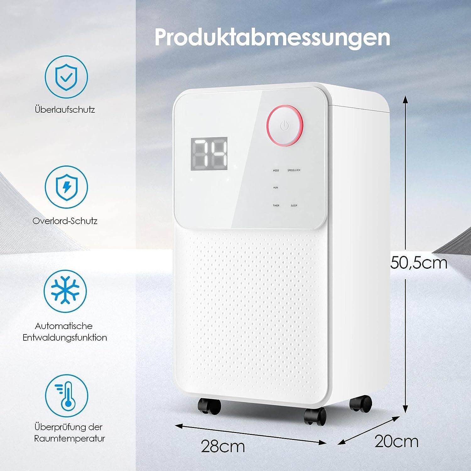 KOMFOTTEU Luftentfeuchter, für 15 m³ Räume, Entfeuchtung 12,00 l/Tag, Tank 2,00 l