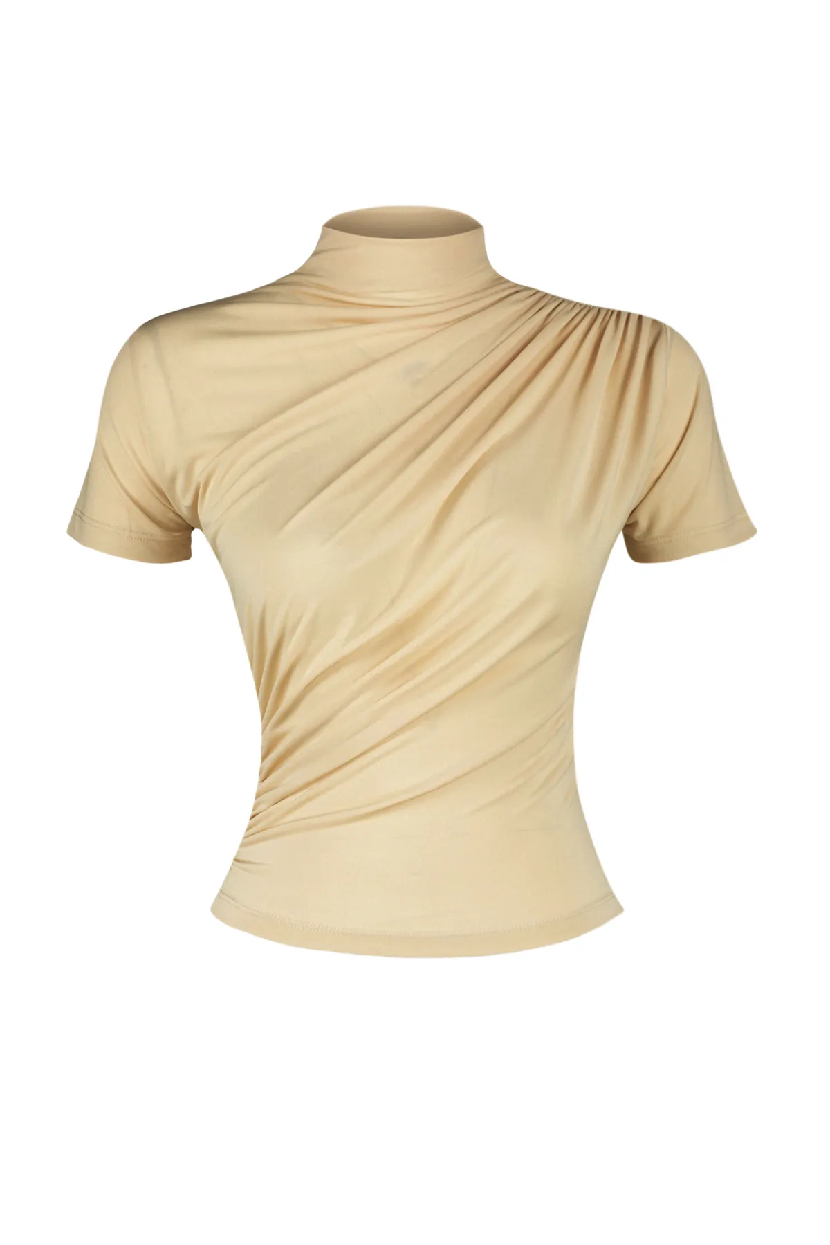 Trendyol Collection  Stein Rüschen/Drapiert Detail Tailliert/Tailliert Kurzarm Stehkragen Stretch Strick Bluse TWOSS24BZ00426