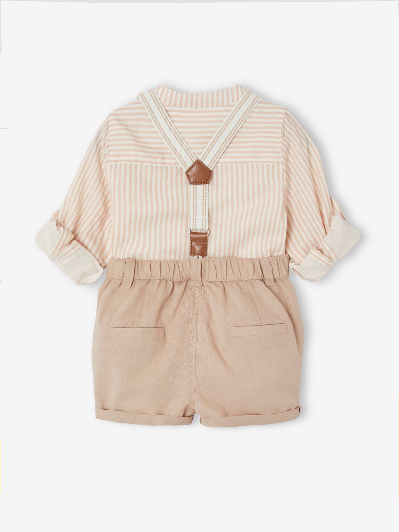 Vertbaudet Festliches Baby-Set: Hemd, Shorts & Hosenträger - taupe