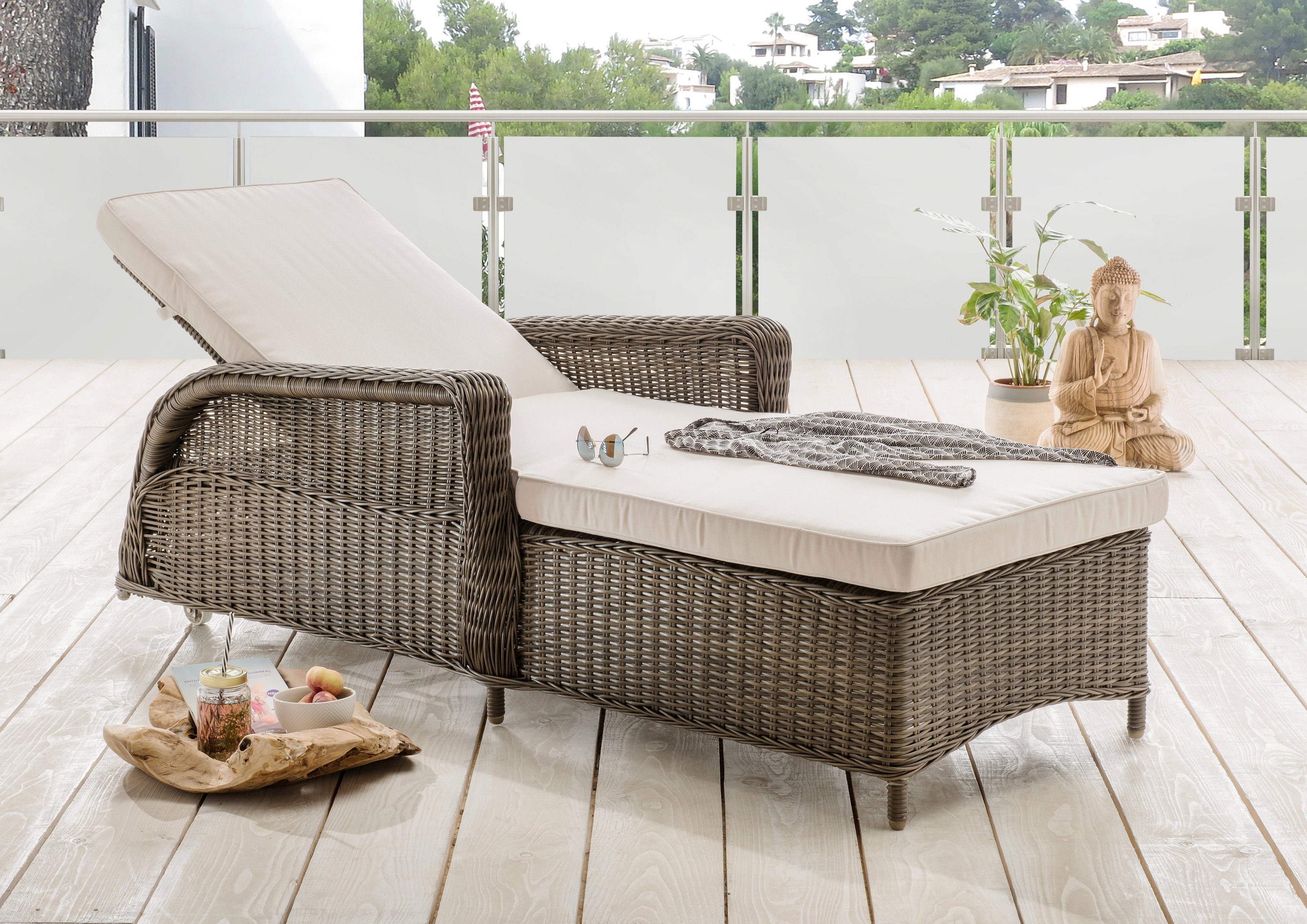 Destiny Gartenliege CASA, Polyrattan mit Rollen, 5fach verstellbar, inkl. Auflage