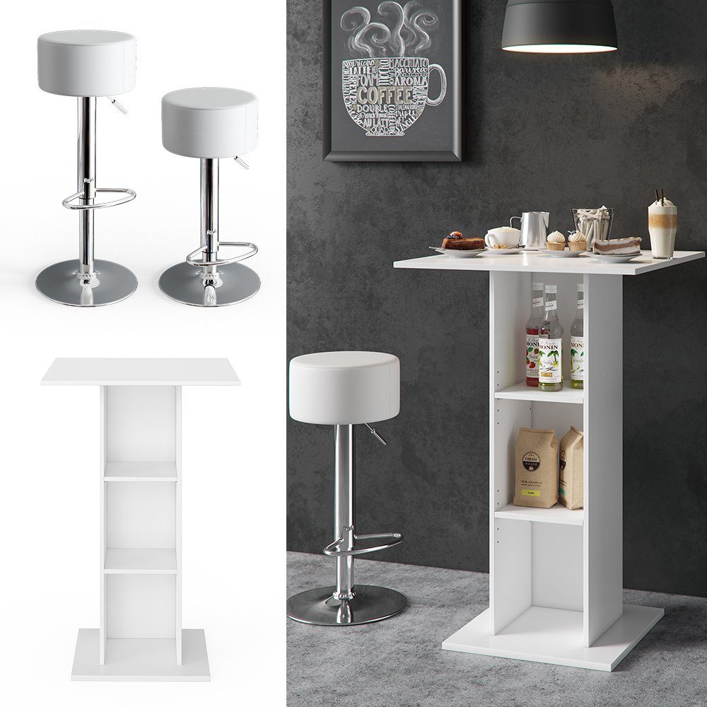 Vicco Bartisch Stehtisch Tresentisch RODEO Weiß inkl. Hocker