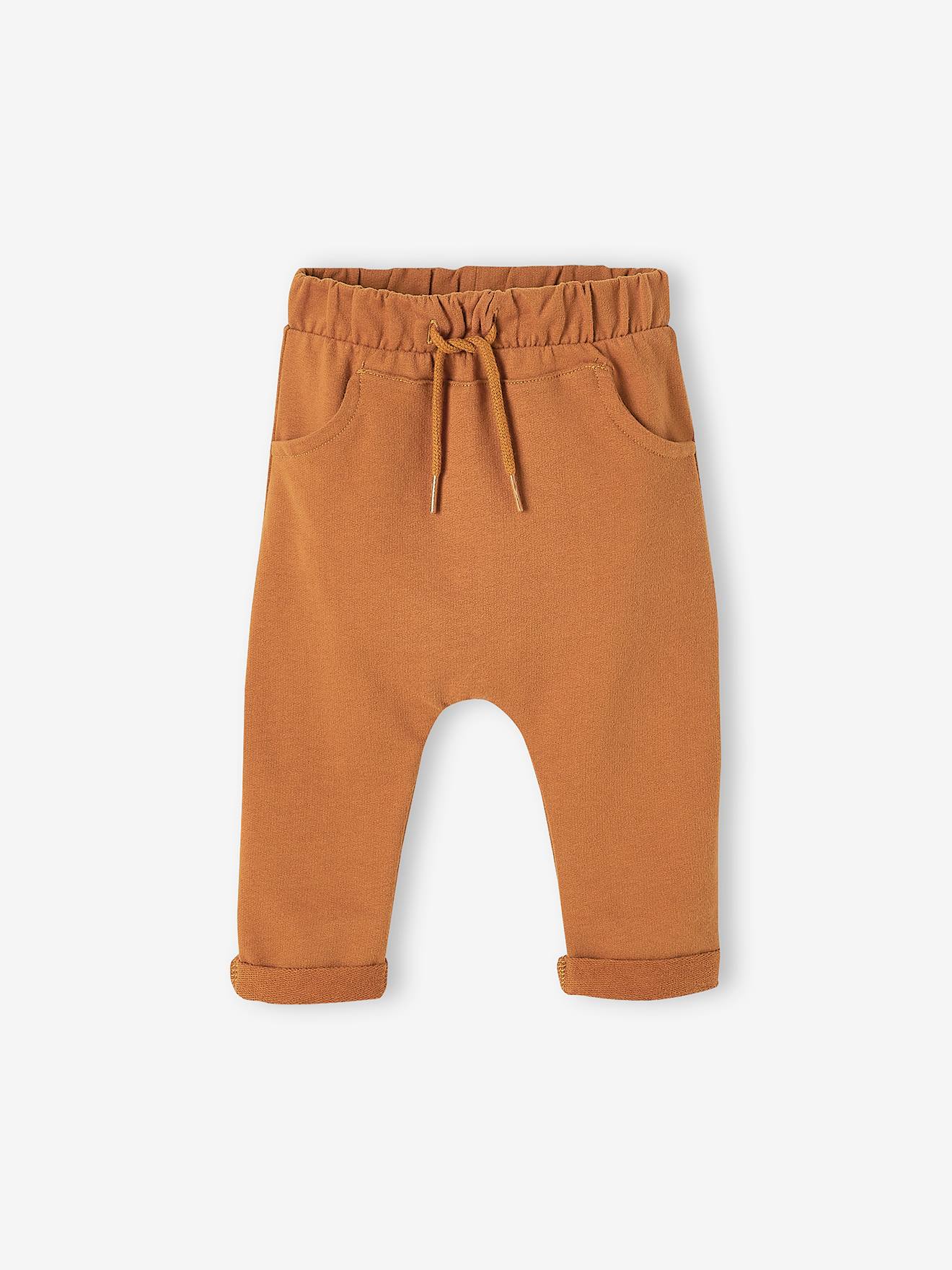 Ensemble T-shirt et pantalon molleton bébé rayé / caramel