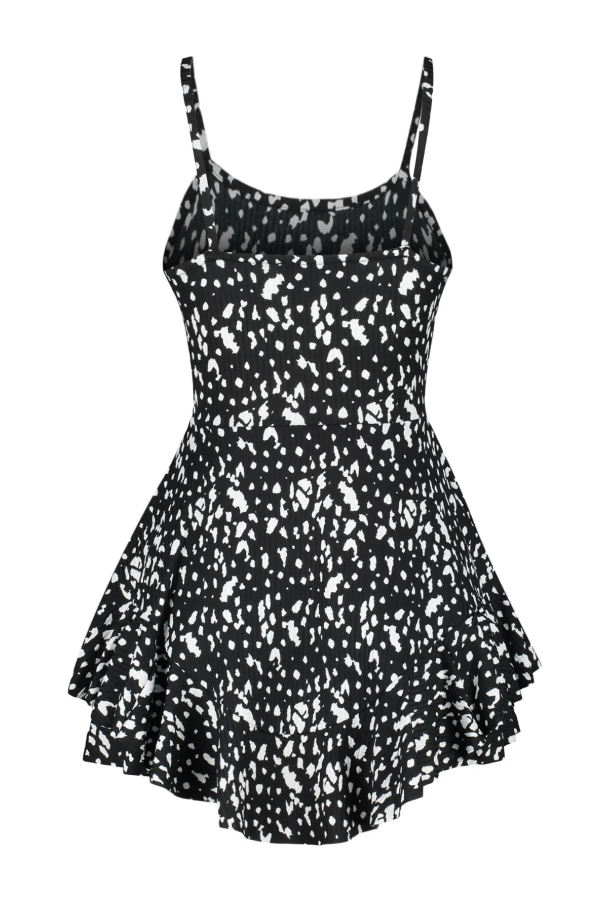 Trendyol Collection  Schwarzer Mini-Strick-Jumpsuit mit Riemchenvolant und Shorts TWOSS23TU00044