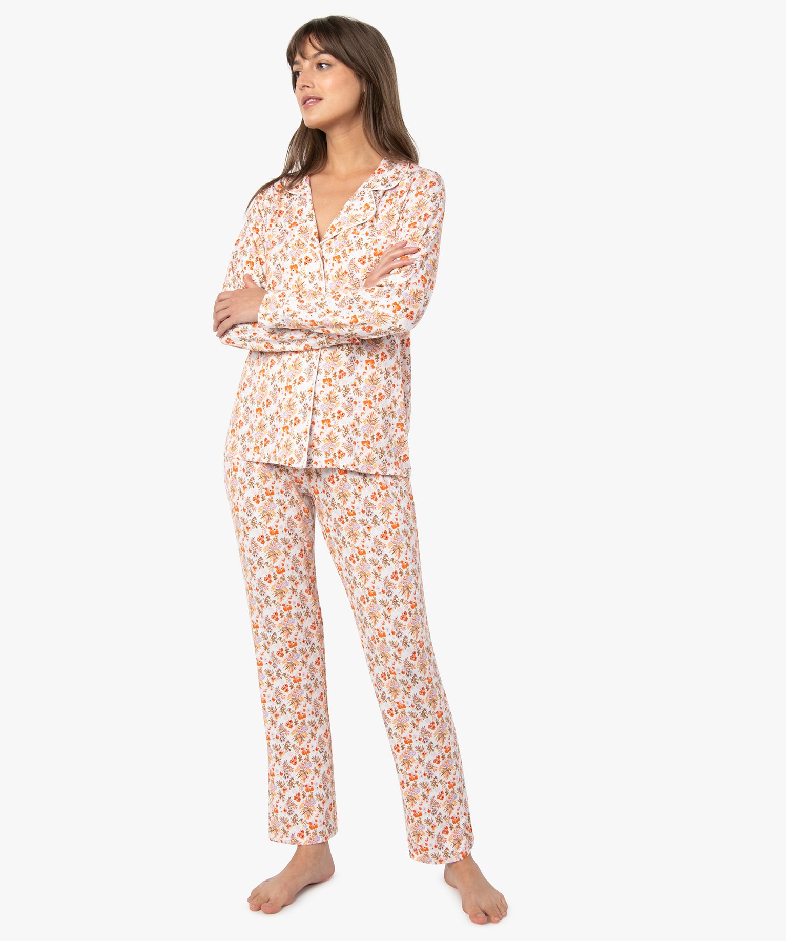 Pyjama deux pièces : chemise et pantalon femme multicolore | GEMO