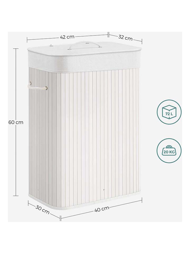 Songmics Wäschekorb in Weiß/ Hellbraun - (B)40 x (H)60 x (T)30 cm günstig kaufen onesize
