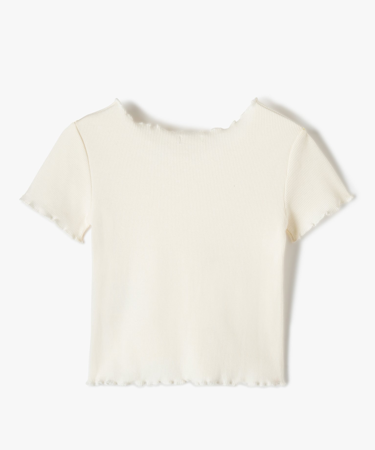 Tee-shirt fille à manches courtes finition roulottée et ef... ecru | GEMO