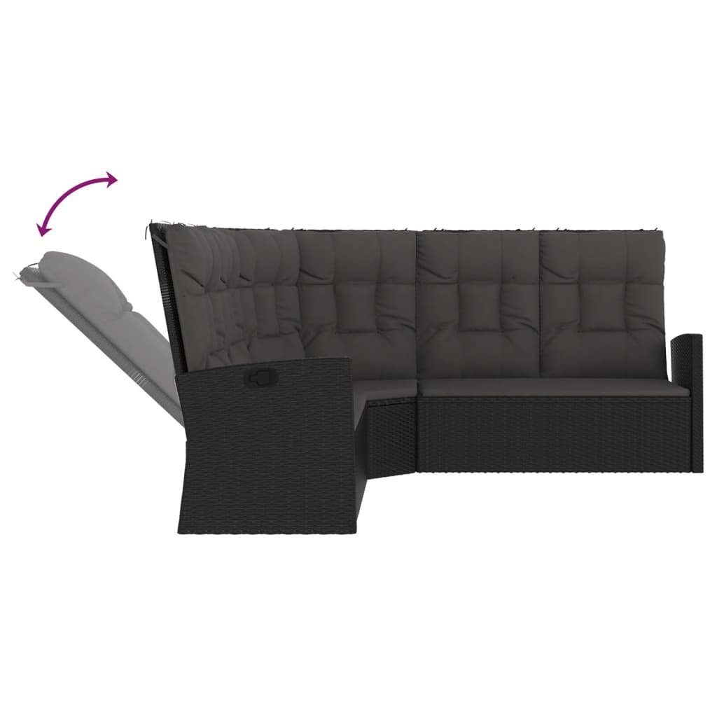 vidaXL Sitzkissen Ecksofa mit Liegefunktion und Kissen Schwarz Poly Rattan