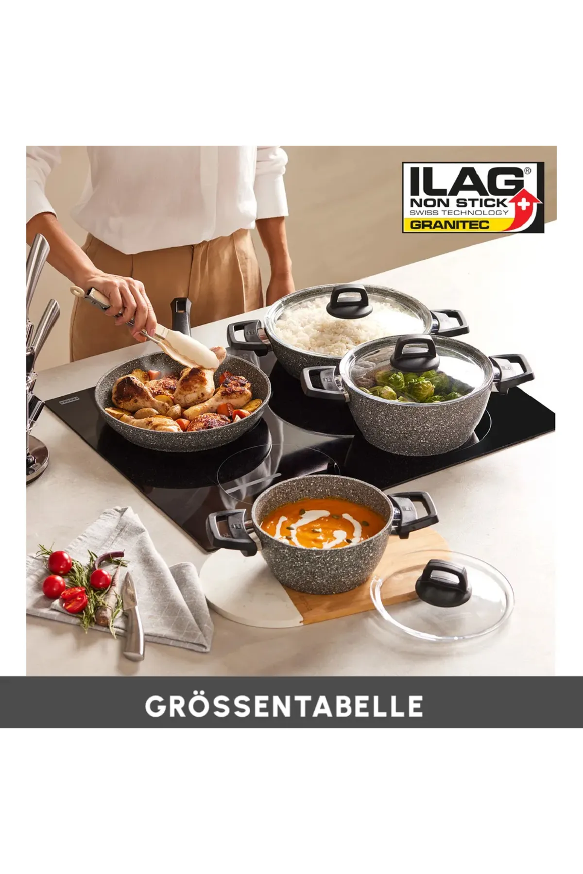 Karaca  Gris Bio Granit 7-teiliges Topfset/Pfannenset, Antihaftbeschichtung, Induktion