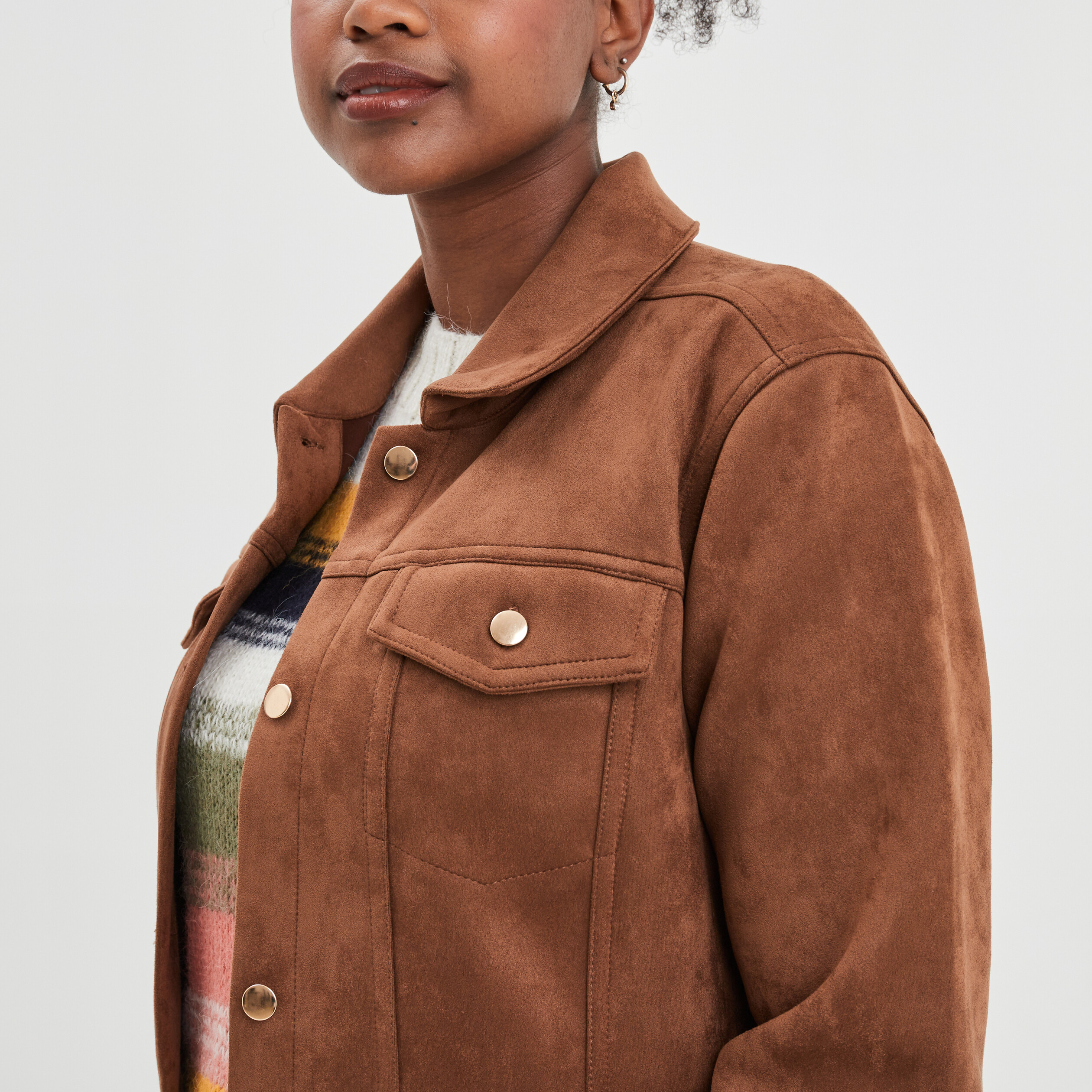 Veste suédine ajustée boutonnée marron foncé femme | La Halle