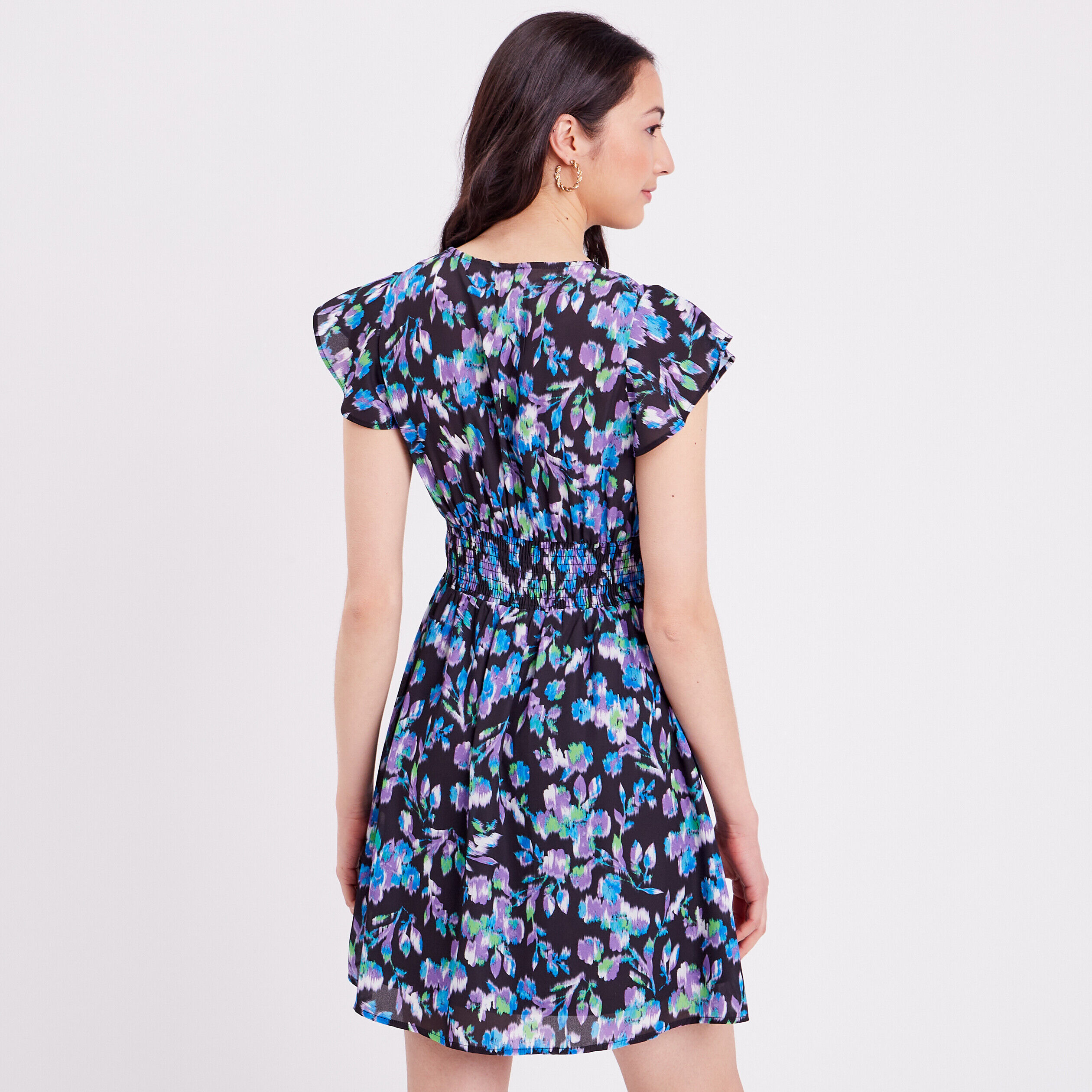 Robe évasée manches courtes noir femme | Cache Cache