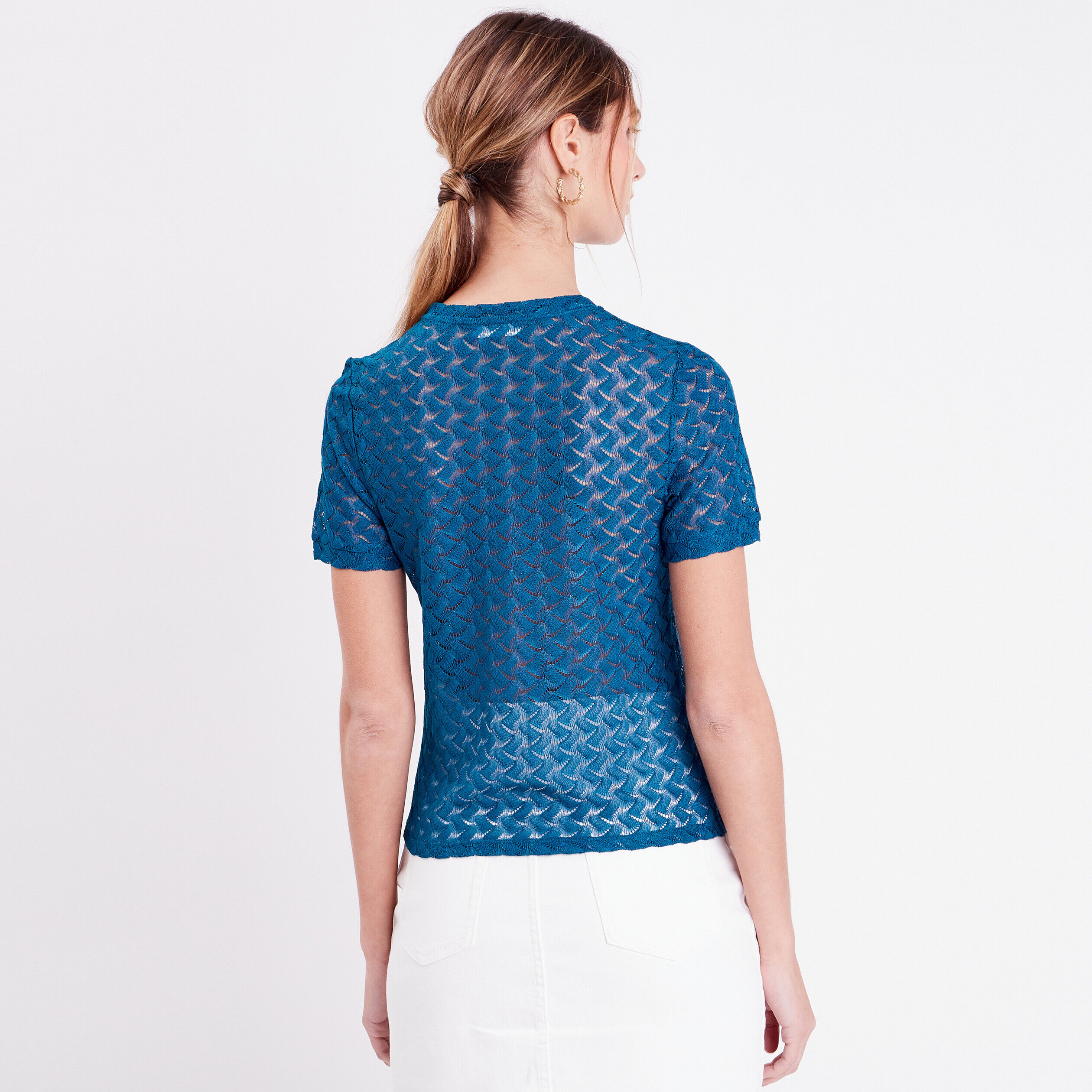 T-shirt avec manches courtes bleu canard femme | Cache Cache