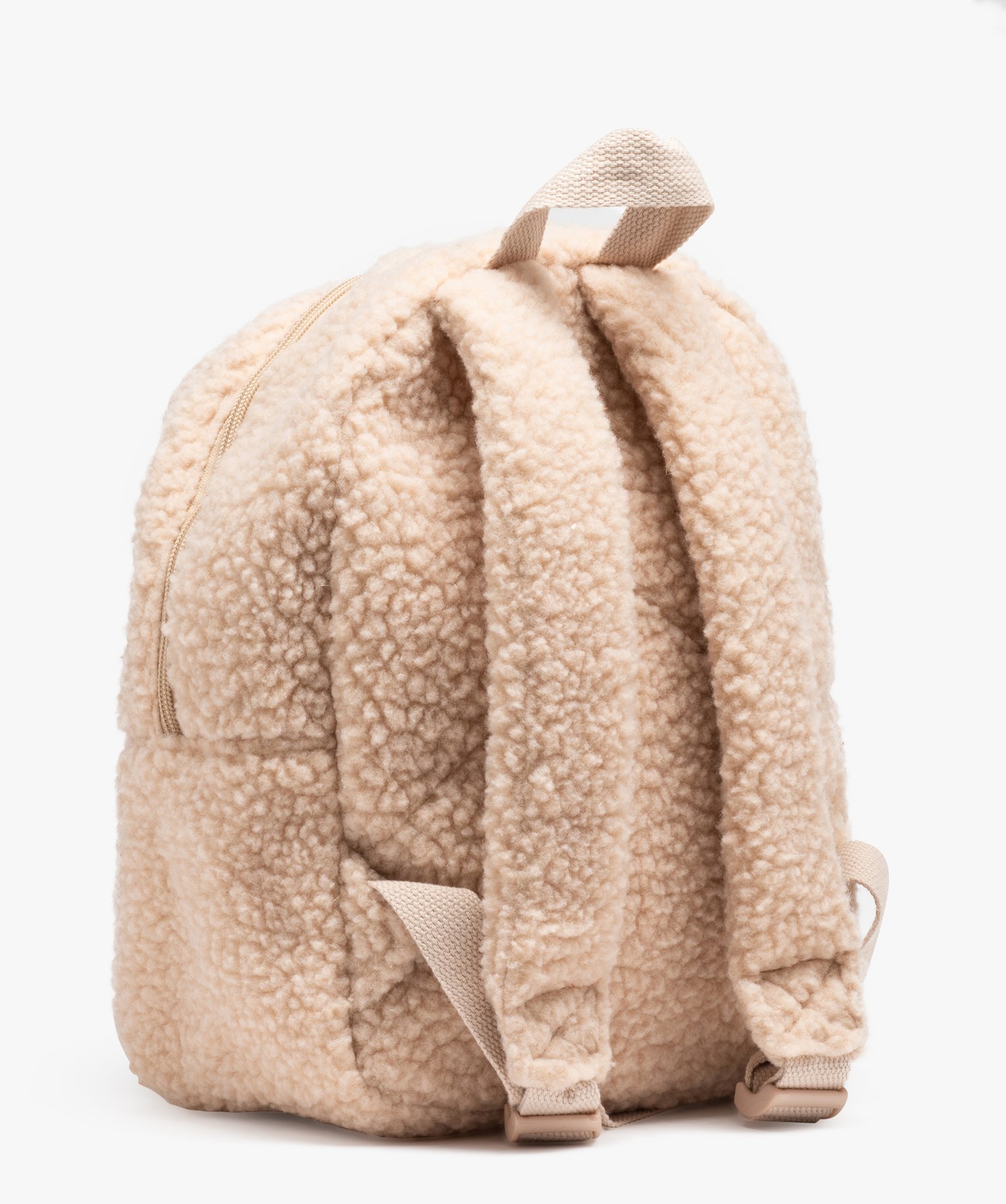 Sac à dos en maille sherpa avec broderie chat fille beige | GEMO