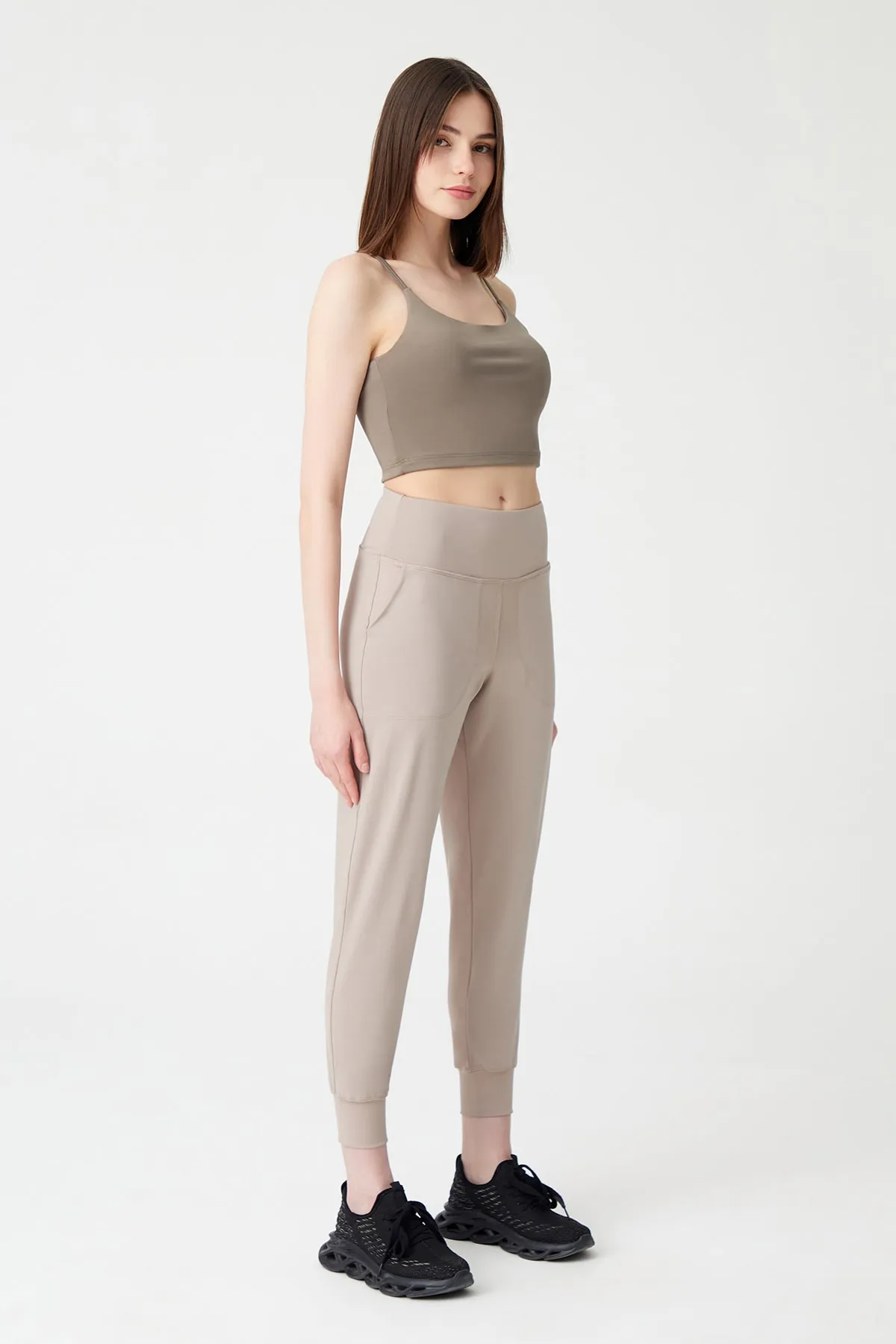 LOS OJOS  Beigefarbene Jogginghose mit hoher Taille für Damen