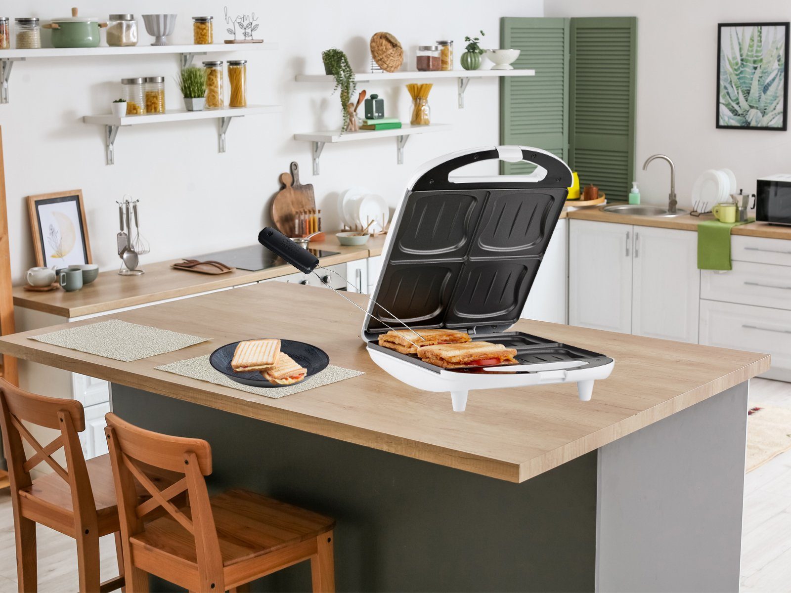 Tristar Sandwichmaker, 1300 W, Großer XXL 4er Toaster Panini-Maker Grill Snackmaker mit Gabel