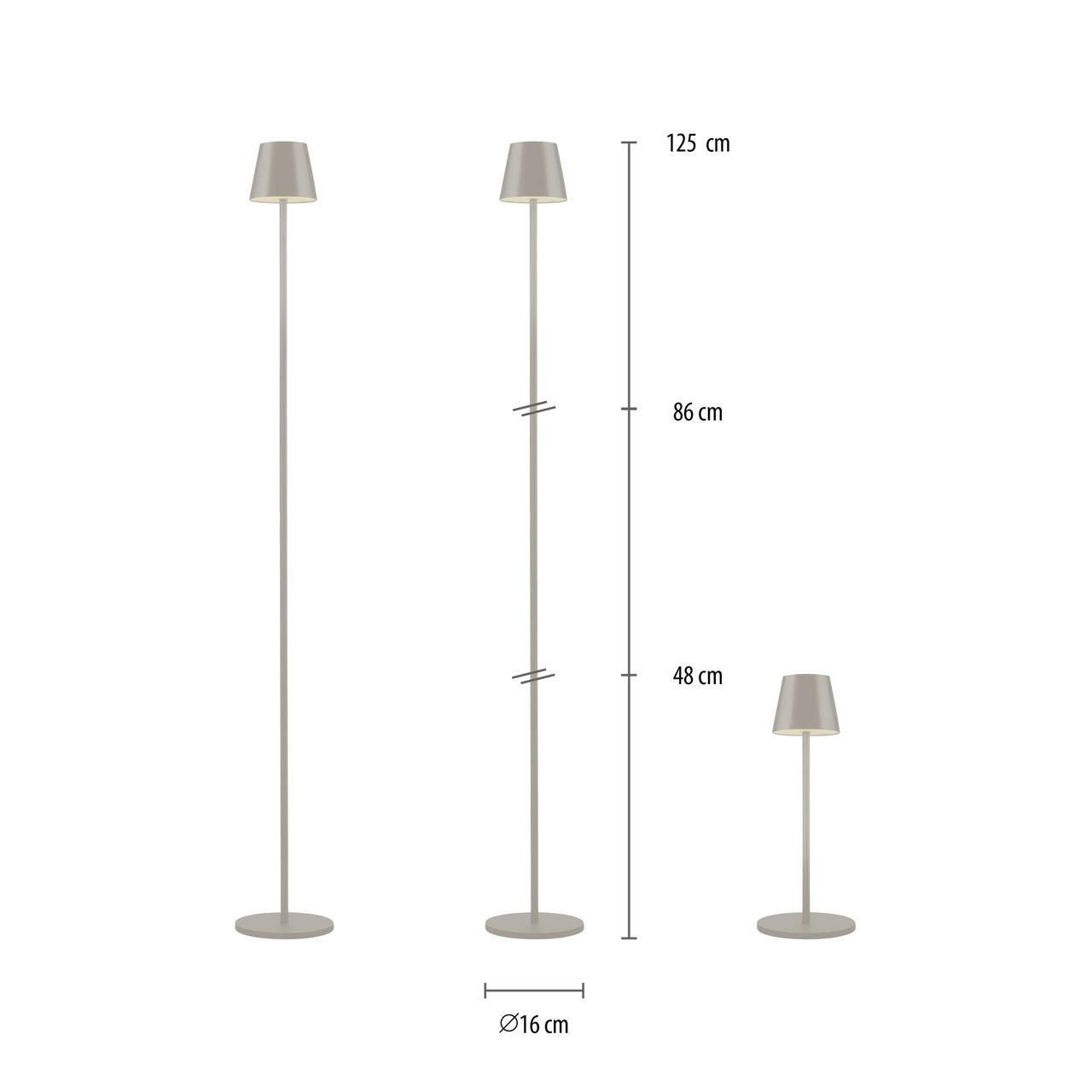 JUST LIGHT Akku-Stehleuchte EURIA, 1x LED-Board/2,50Watt/3000Kelvin, IP54, Greige