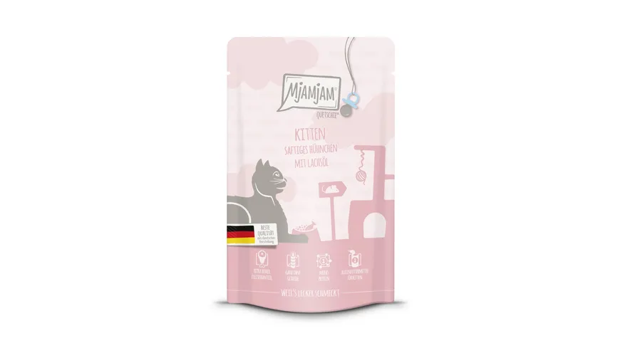 MjAMjAM Katzennassfutter Quetschie Kitten saftiges Hühnchen mit Lachsöl 125 g