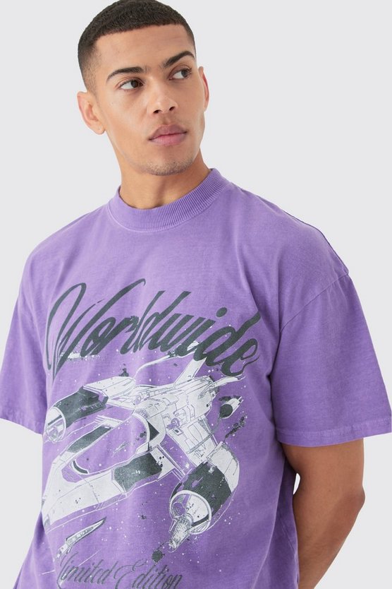 Oversize T-Shirt mit Spaceship-Print