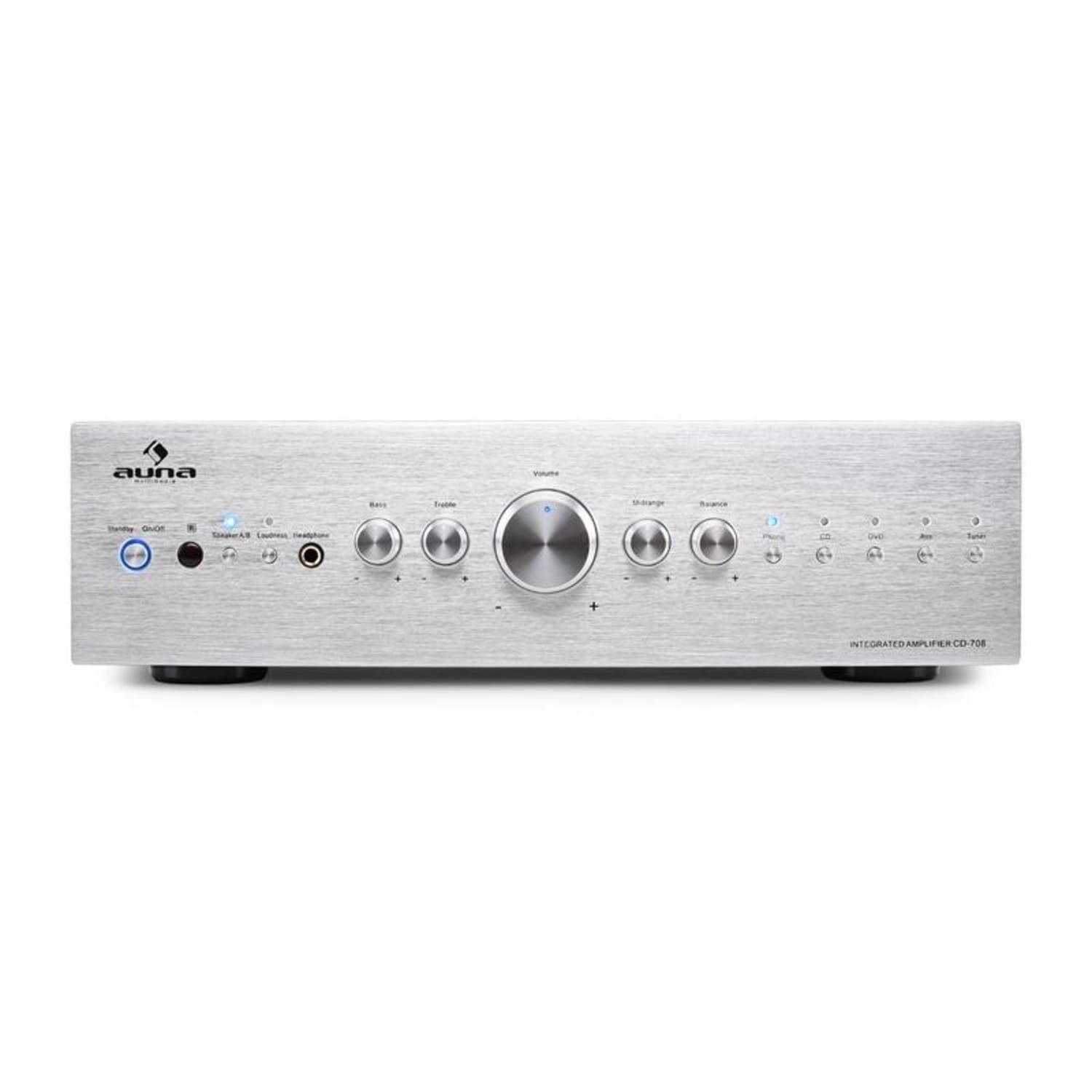Auna CD708 Audioverstärker (Anzahl Kanäle: 5 Stereo-Cinch-Line-Eingänge für CD-Player, Tuner sowie AUX-Quellen und, 160 W)