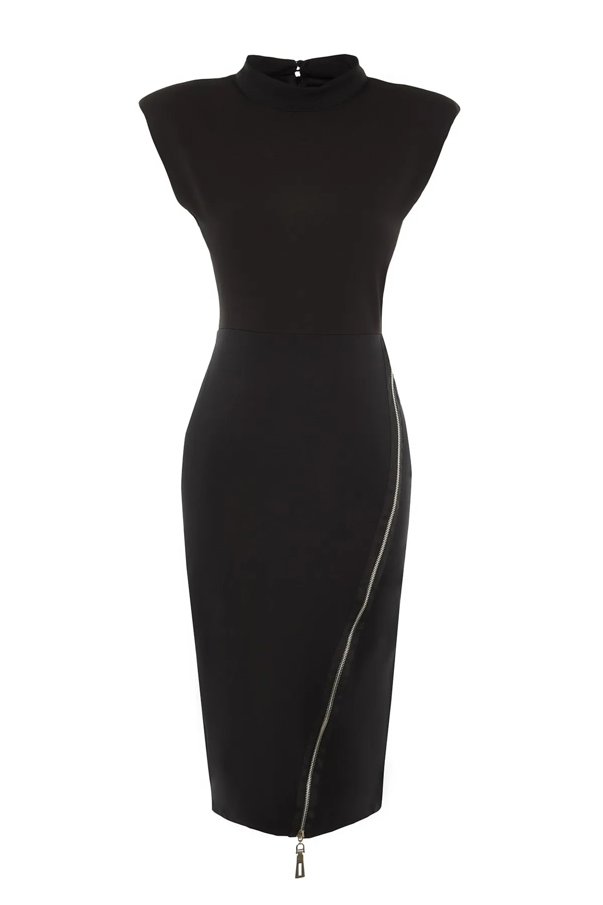Trendyol Collection  Schwarzes, figurbetontes, elegantes Abendkleid mit gewebten Accessoires TPRAW23EL00169
