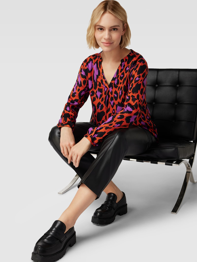 Bluse aus Viskose mit Allover-Muster Modell 'PLEAT' in dunkel orange