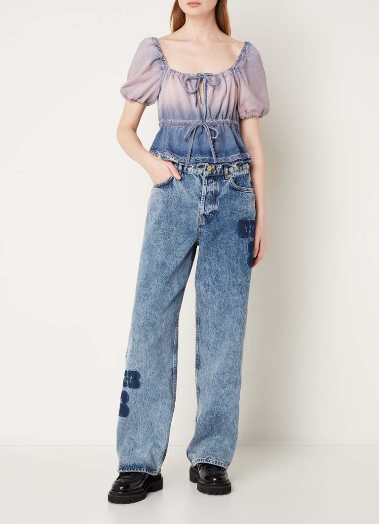 Ganni  Crop top van denim met ballonmouw