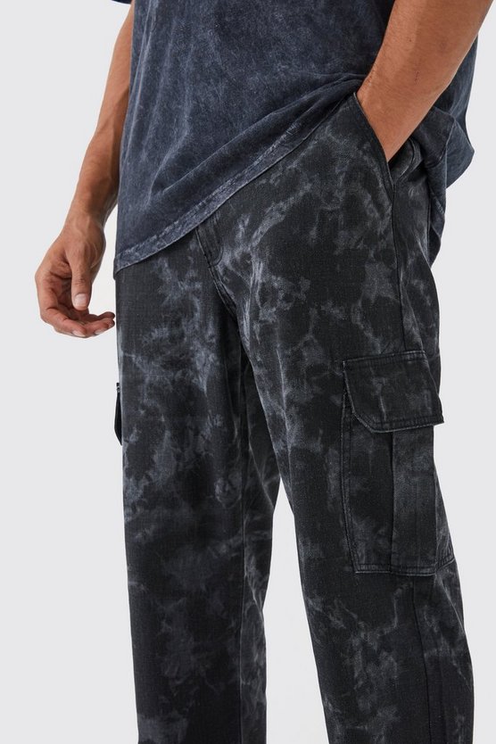 Lockere Cargohose mit Smoke-Waschung und geschnürtem Saum