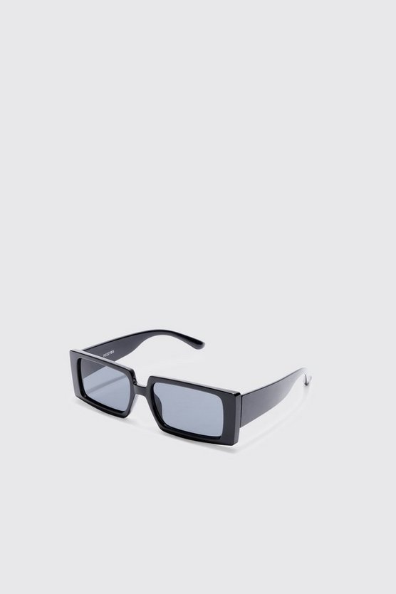 Eckige Plastik Sonnenbrille in Schwarz