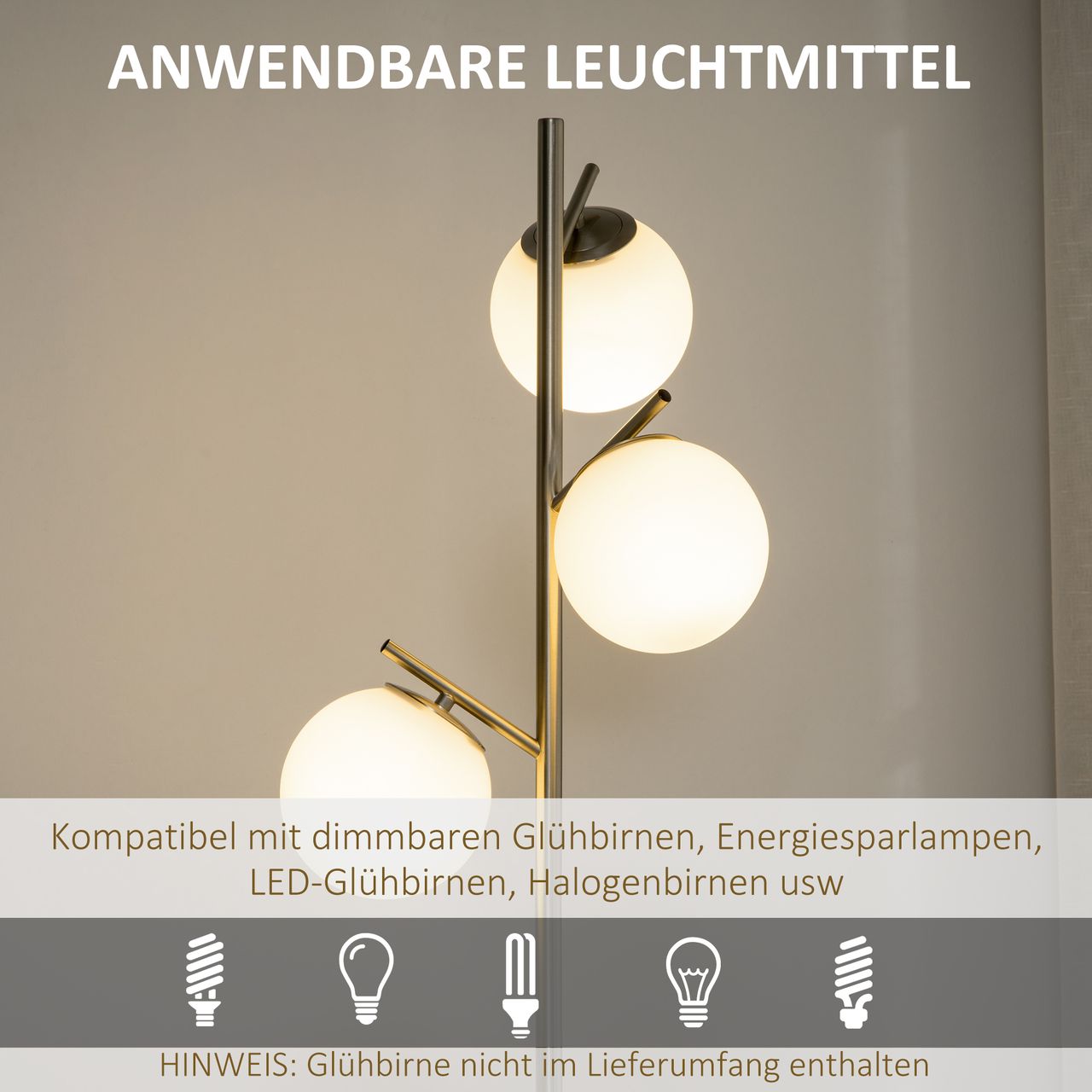 HOMCOM Stehleuchte, Stehlampe, 40 W Standlampe mit E27 Fassung exkl. Glühbirne