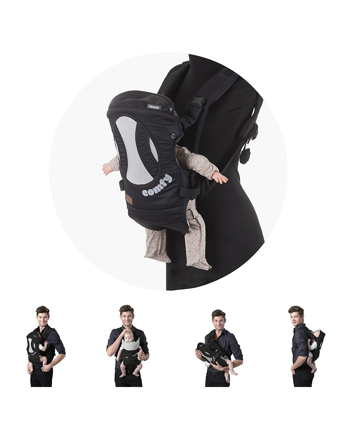Babytrage Comfy 3 in 1 Bauch- und Rückentrage 4 Positionen bis 9 kg ab Geburt Babytragen