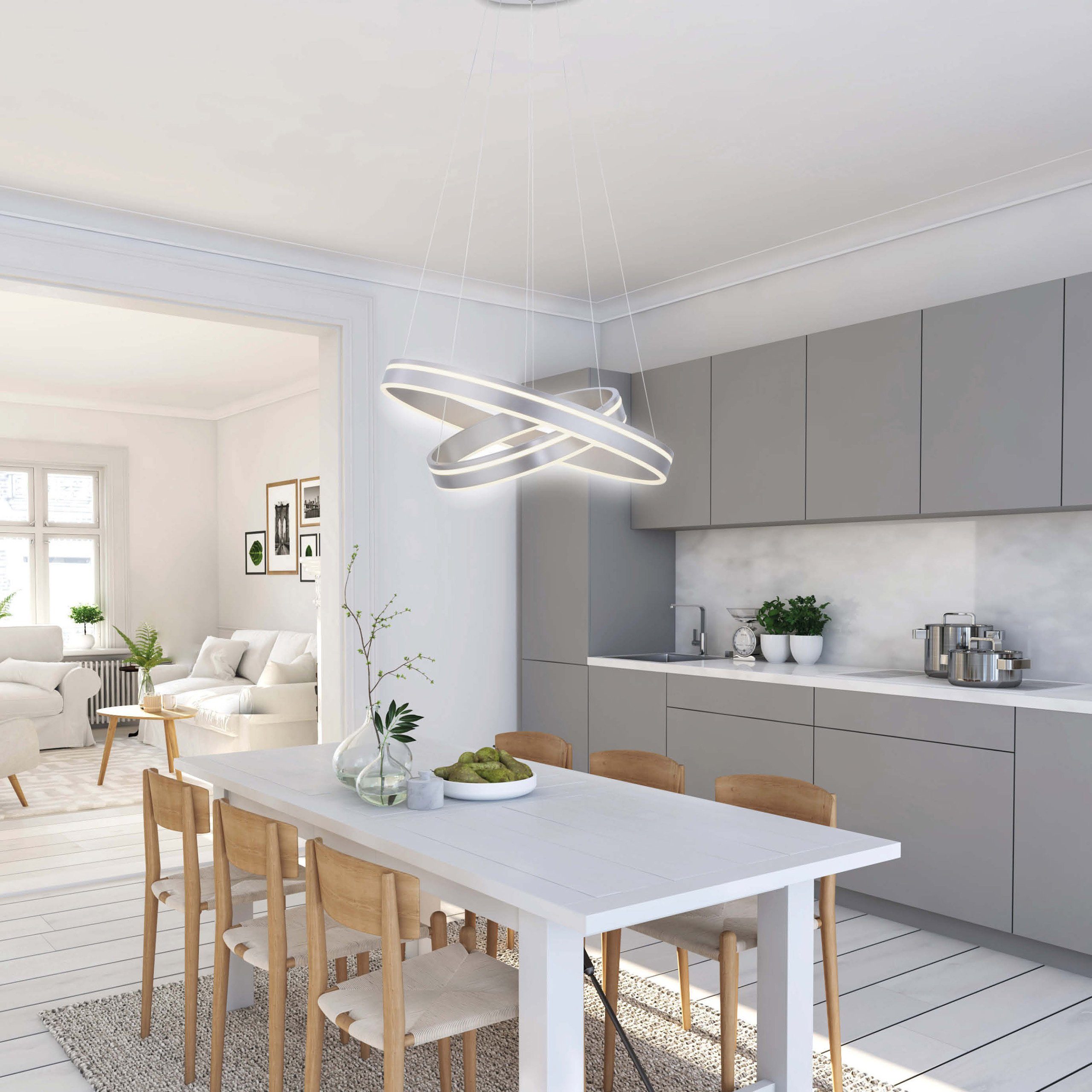 Paul Neuhaus Smarte LED-Leuchte LED Pendellampe Smart Home Q VITO, Smart Home, RGB+W-Farbregelung, Dimmfunktion, Memoryfunktion, mit Leuchtmittel, messing matt rund doppel Ring Fernbedienung