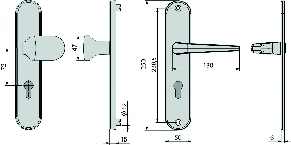 Basi Vollmaterial-Schutzbeschlag - Alu F2 - Wechsel-Garnitur - Lochung: PZ -72/8 mm - rund