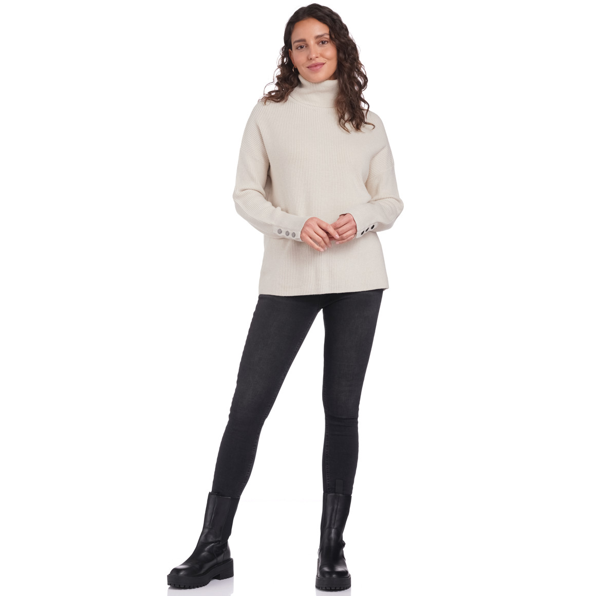 Damen Strickpullover mit Zierknöpfen