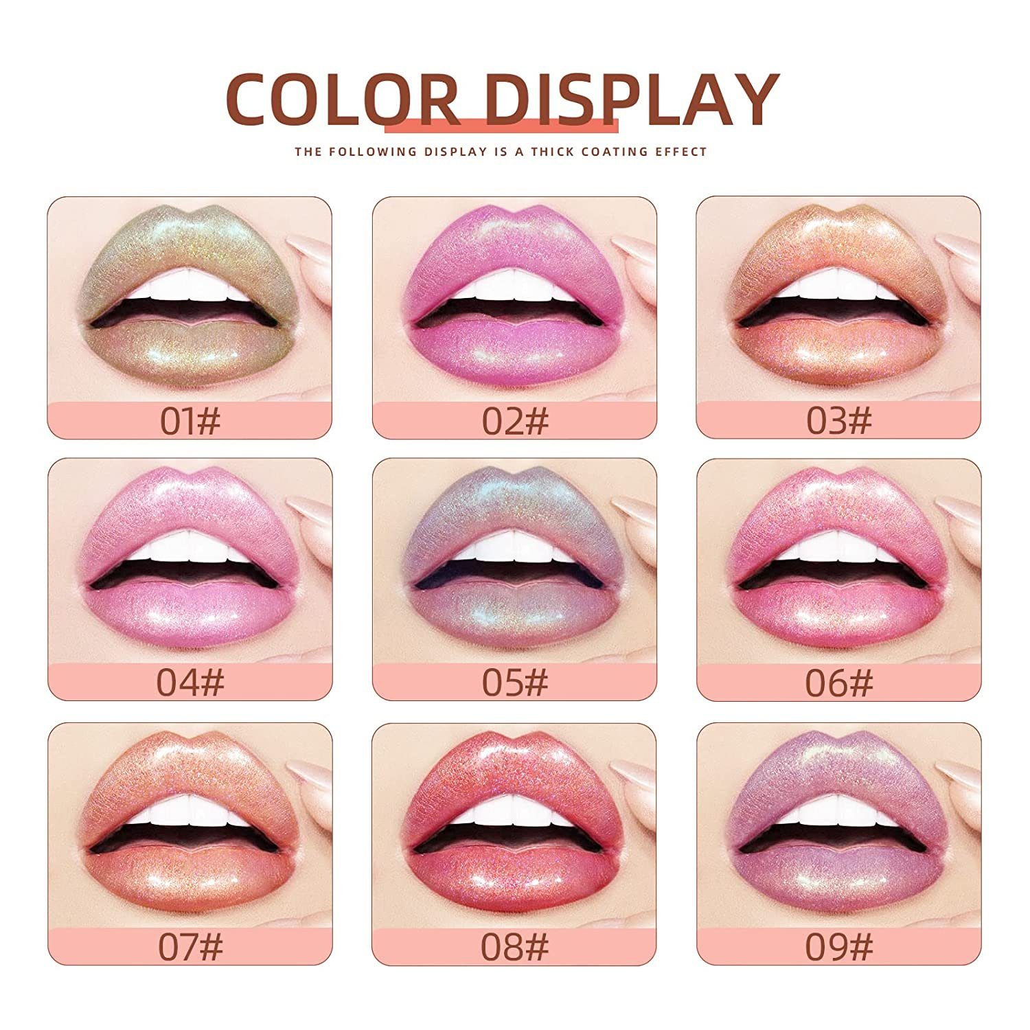 Haiaveng Lipgloss-Set 9 Farben Glitter Diamant Glänzender Lipgloss Set, Langanhaltender Wasserdichter Schimmer Metallic Lippenstift
