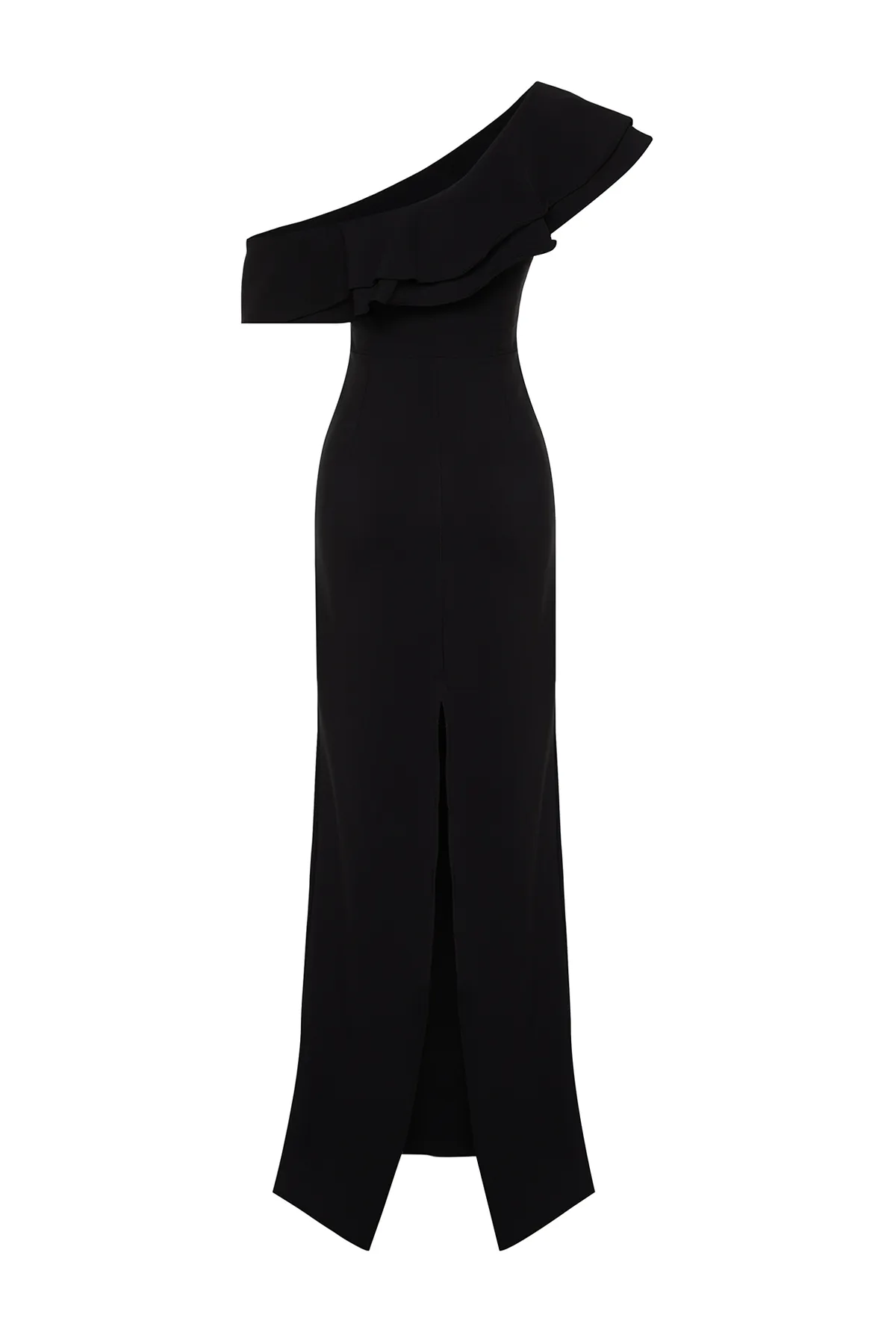 Trendyol Collection  Elegantes Abendkleid mit Volants in Schwarz TPRSS24AE00066