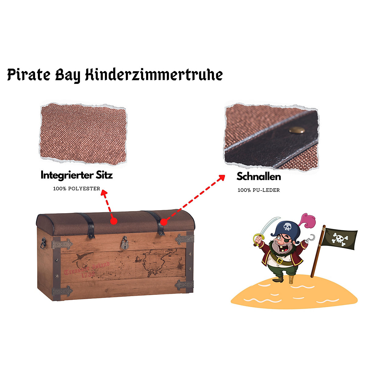 Pirate Bay Spielzeugtruhe mit Aufdruck und abnehmbaren Deckel