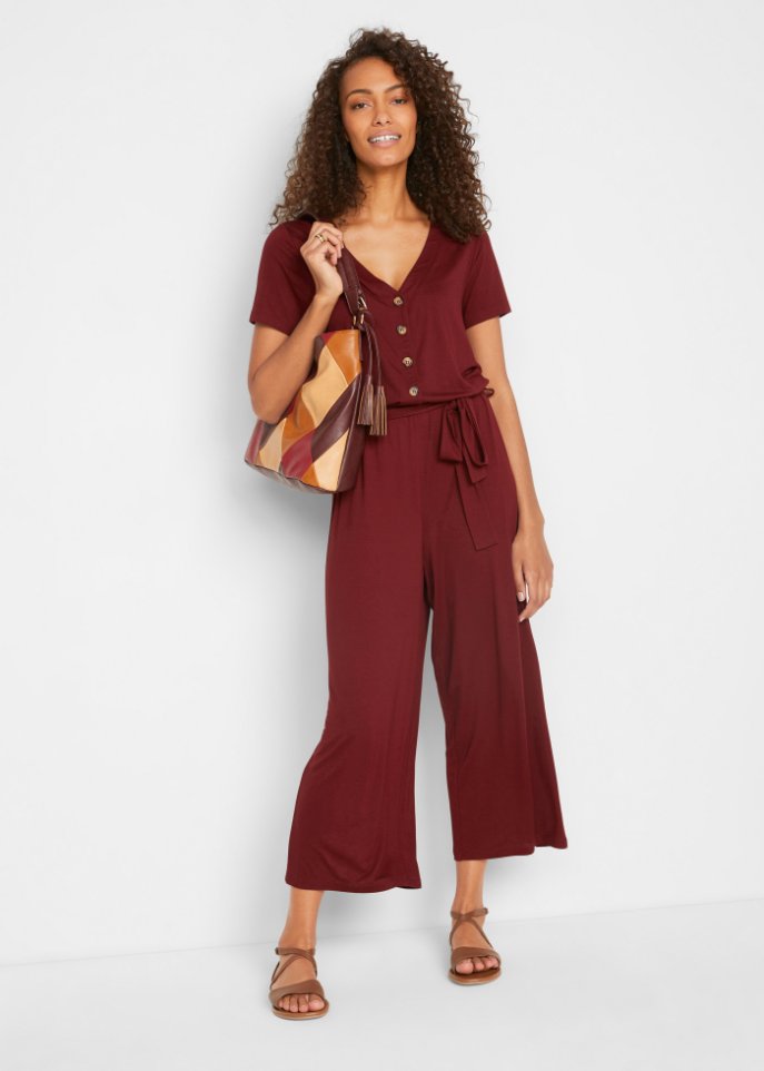 Jersey-Jumpsuit mit V-Ausschnitt, kurzarm