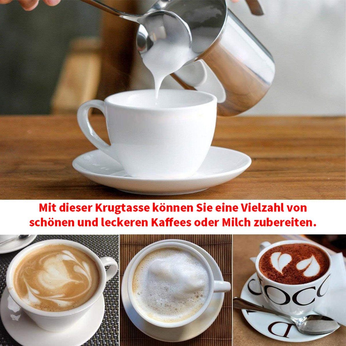 götäzer Milchaufschäumer Manueller Milchaufschäumer aus Edelstahl, Kaffee-Milchaufschäumer, Handheld für Cappuccino Latte Hot Chocolate (14 oz/400 ml)
