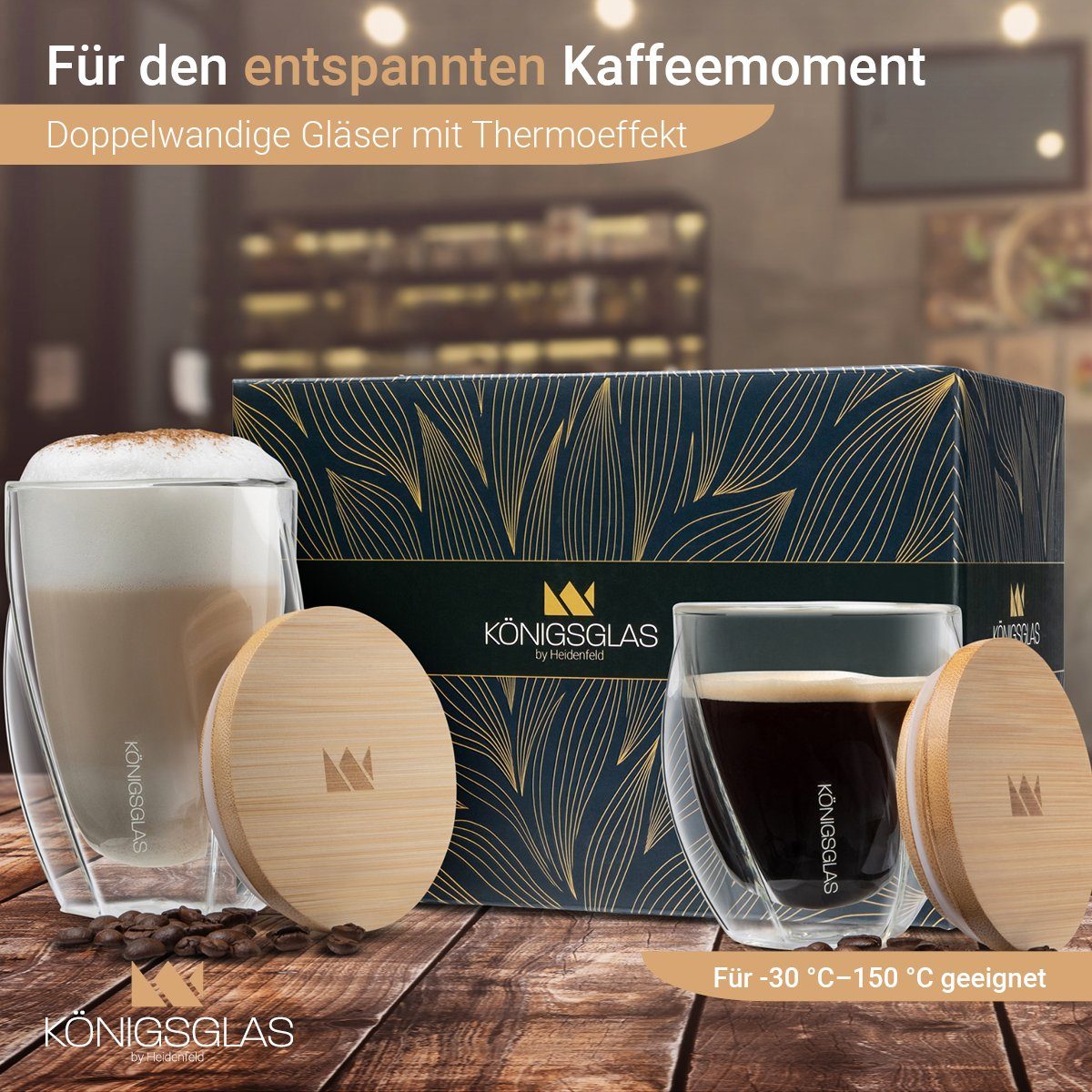 Königsglas Gläser-Set Swing doppelwandige Gläser 2/4er Glas Set 250/350 ml Cocktailgläser, Premium Latte Macchiato Gläser aus Borosilikatglas, Trinkglas Kaffee Cappuccino Tasse Teeglas