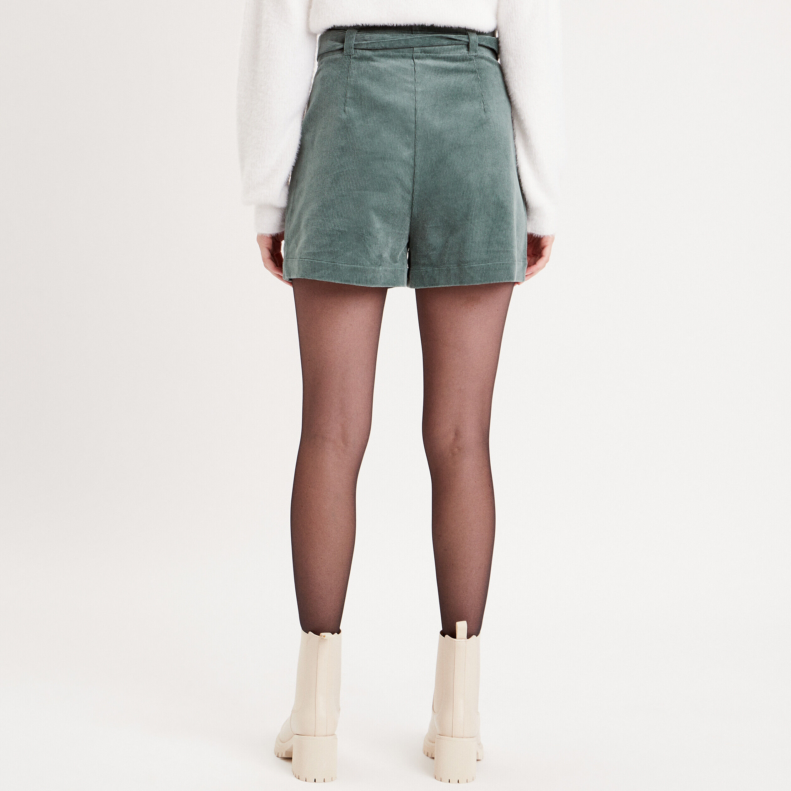 Short paperbag velours vert foncé femme | Cache Cache