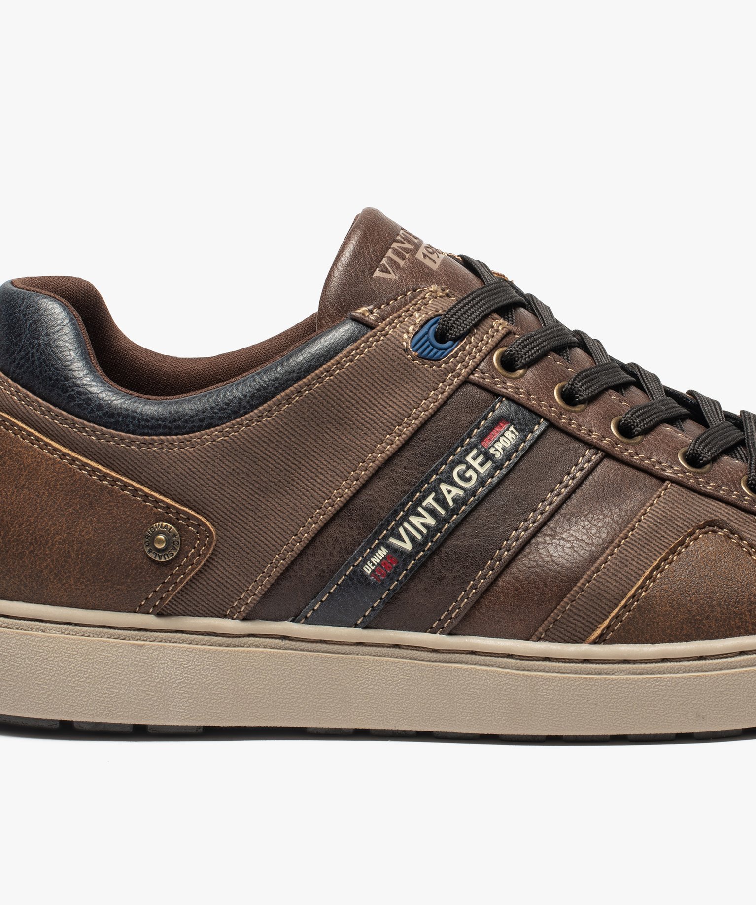 Baskets homme à lacets avec empiècements multimatières camel | GEMO