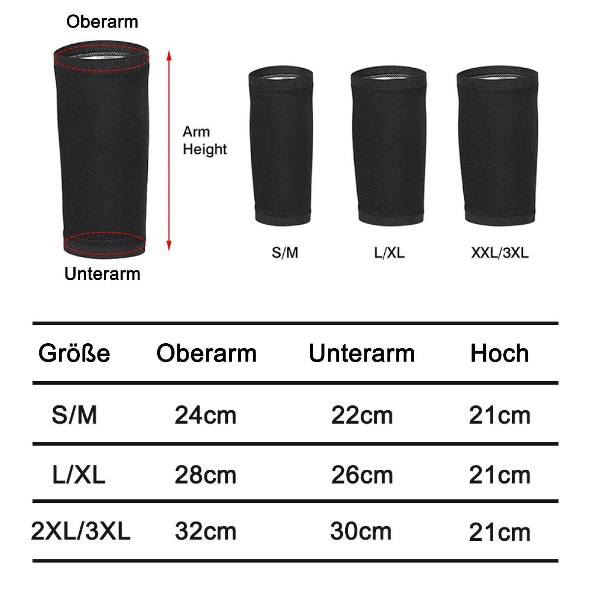 JedBesetzt Schweißband Sauna-Armformer zum Abnehmen,Außen schwarz und innen silber,2XL/3XL
