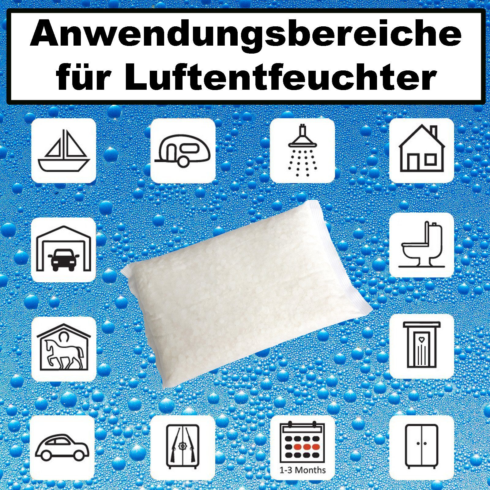 BlueCraft Luftentfeuchter Nachfüllpack Schlafzimmer Wohnung Nachfüller gegen Schimmel, für 30 m³ Räume, 10 x 1 kg Raum Entfeuchter Granulat im Vliesbeutel, ohne Strom