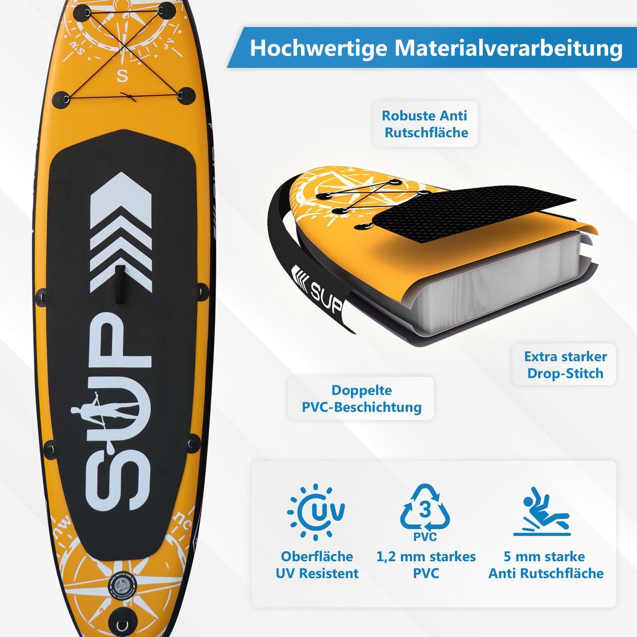 TroniTechnik 24MOVE® Standup Paddle Board SUP, inkl. Zubehör, Paddel und Hochdruckpumpe, ORANGE, 366x80x15cm