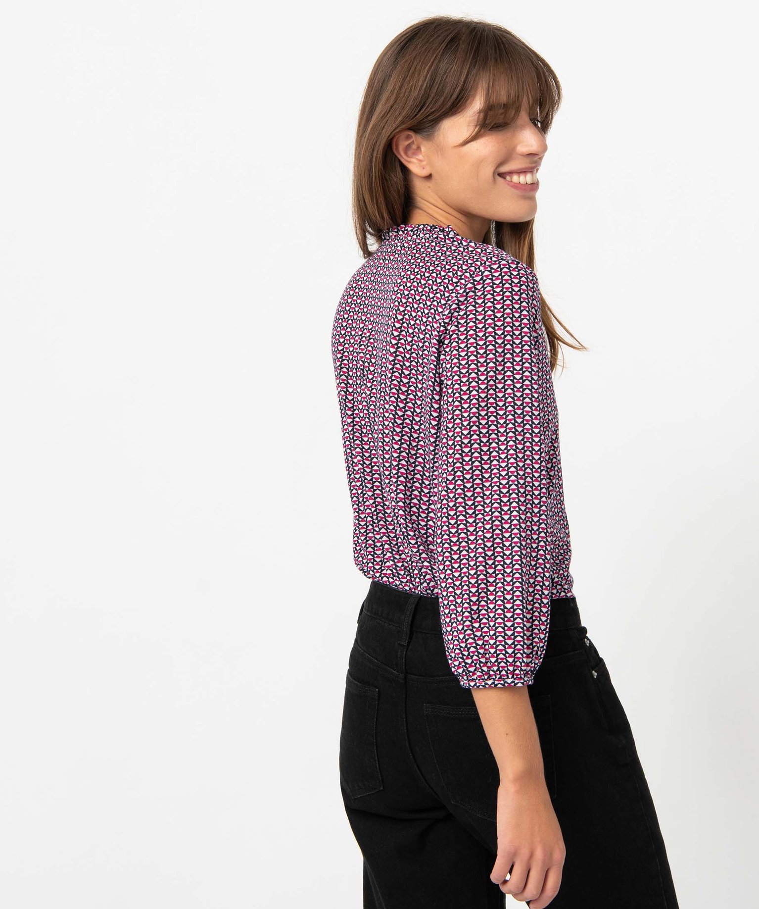 Tee-shirt femme à manches 3/4 avec décolleté en V imprime | GEMO