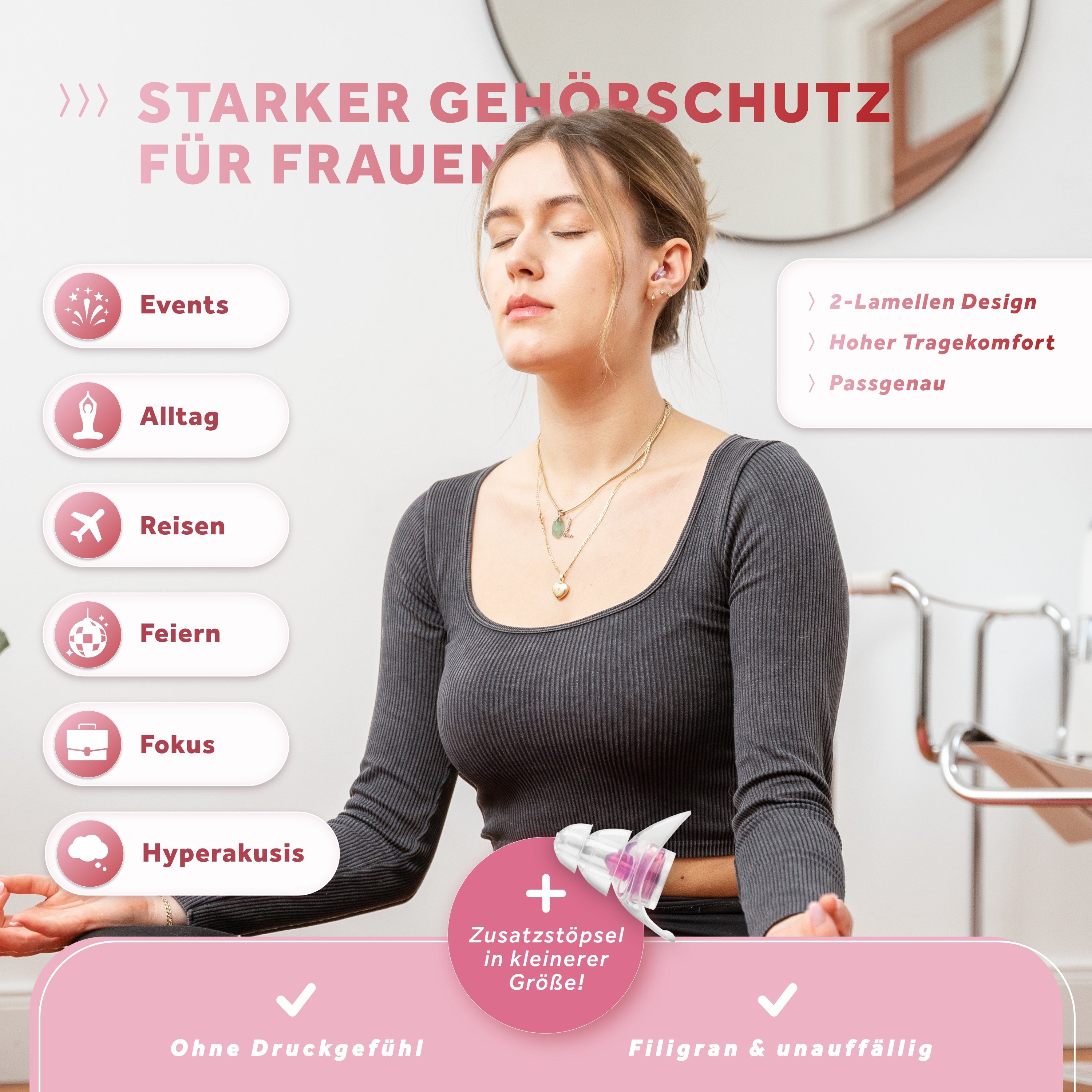 Schallwerk Gehörschutzstöpsel SCHALLWERK ® Women+ Gehörschutz Ohrstöpsel speziell für Frauen