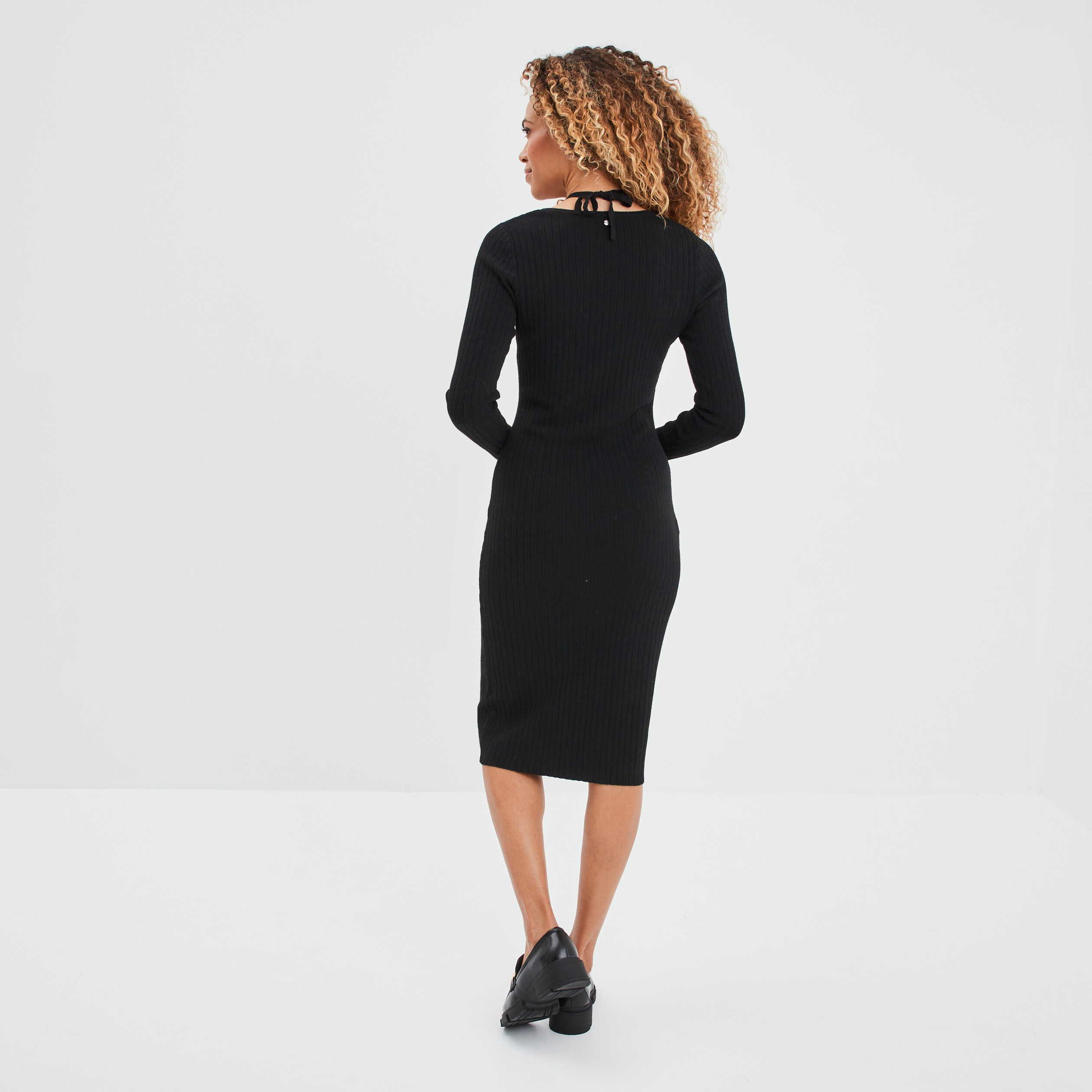 Robe pull moulante à bretelles nouées noir femme | La Halle